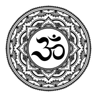 Kına dövme mandala. OM dekoratif sembolü. Mehndi stili.