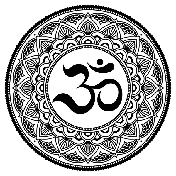 Hena tatoo mandaly. Dekorativní symbol Om. Mehndi styl. — Stockový vektor