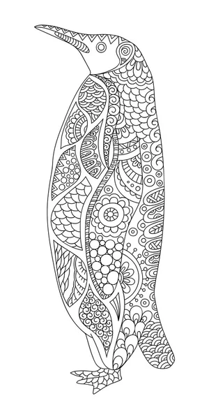 Zentangle penguen stilize. Kitabı, poster, Yazdır veya dövme renklendirme için kroki. Elle çizilmiş vektör çizim doodle hayvan. Yetişkin antistress boyama sayfası. — Stok Vektör