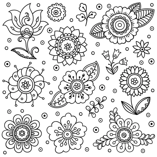 Vector bloemenpatroon. Doodle stijl, lente bloemen achtergrond. Ontwerpelement in Doodles stijl. Patroon voor het kleuren van boek. — Stockvector