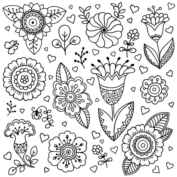 Vektor blommönster. Doodle stil, våren floral bakgrund. Designelement i Doodles stil. Mönster för målarbok. — Stock vektor