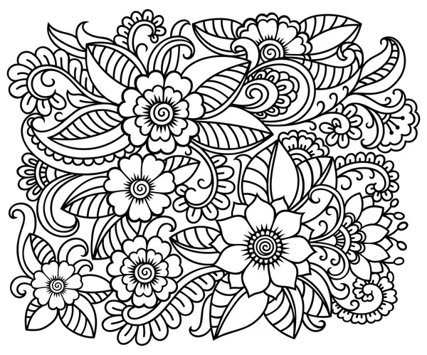 Doodle mintás, fekete-fehér. Virágmintás a kifestőkönyv. Zentangle művészeti rajz minta. — Stock Vector