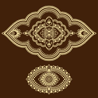 Kına dövme çiçek şablon. Mehndi. Ayarla.