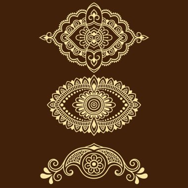 Kına dövme çiçek şablon. Mehndi. Ayarla.