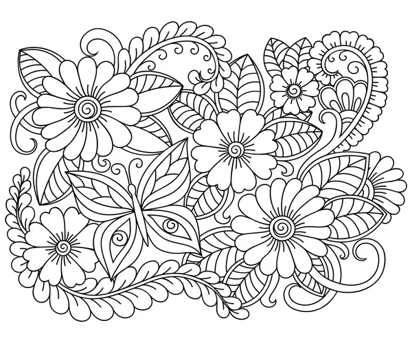 Modèle de caniche en noir et blanc. Modèle floral pour livre à colorier. Modèle de dessin d'art Zentangle . — Image vectorielle