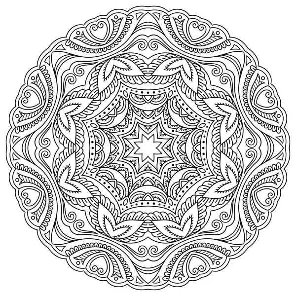 Henna-Tätowiermandala im mehndi-Stil. Muster für Malbuch. handgezeichnete Vektorillustration isoliert auf weißem Hintergrund. Design-Element im Doodles-Stil. — Stockvektor