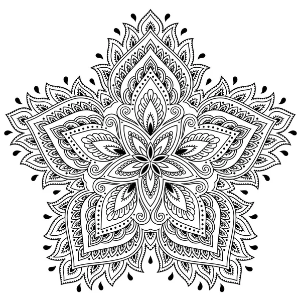 Mandala de tatuaje de henna en estilo mehndi. Patrón para colorear libro. Ilustración vectorial dibujada a mano aislada sobre fondo blanco. Elemento de diseño en estilo Doodles . — Vector de stock