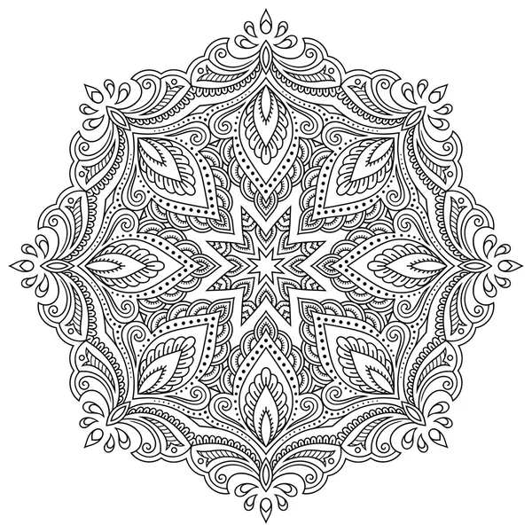 Henna-Tätowiermandala im mehndi-Stil. Muster für Malbuch. handgezeichnete Vektorillustration isoliert auf weißem Hintergrund. Design-Element im Doodles-Stil. — Stockvektor