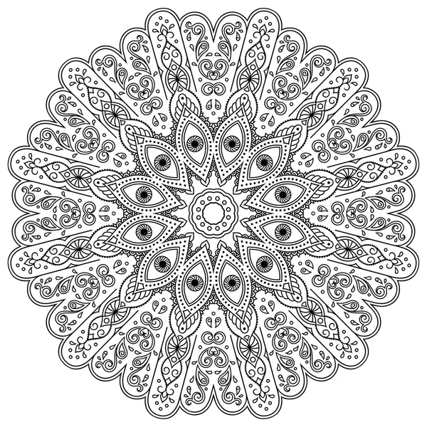 Mandala de tatuaje de henna en estilo mehndi. Patrón para colorear libro. Ilustración vectorial dibujada a mano aislada sobre fondo blanco. Elemento de diseño en estilo Doodles . — Archivo Imágenes Vectoriales