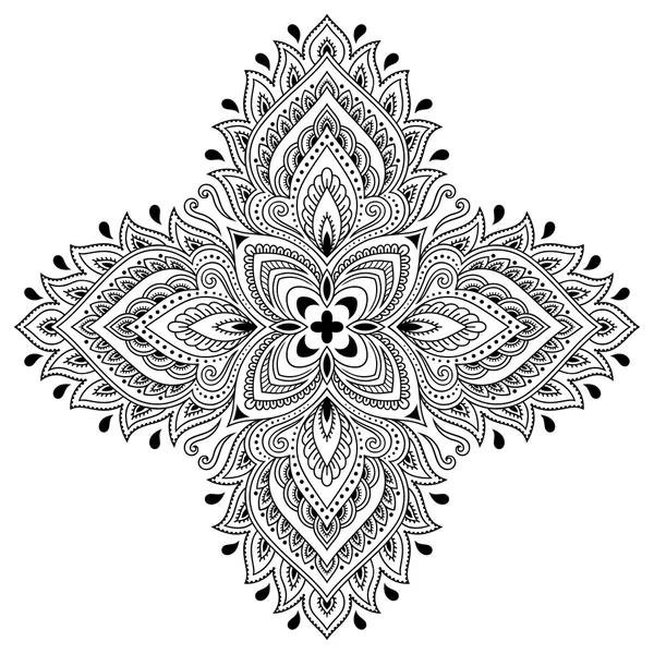 Mandala de tatuaje de henna en estilo mehndi. Patrón para colorear libro. Ilustración vectorial dibujada a mano aislada sobre fondo blanco. Elemento de diseño en estilo Doodles . — Vector de stock