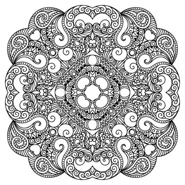 Kına dövme mandala mehndi tarzı. Boyama kitabı için desen. Elle çizilmiş vektör illüstrasyon izole beyaz arka plan üzerinde. Doodles'ın tarzı tasarım öğesi.