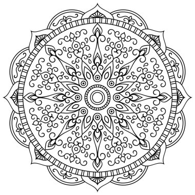 Kına dövme mandala mehndi tarzı. Boyama kitabı için desen. Elle çizilmiş vektör illüstrasyon izole beyaz arka plan üzerinde. Doodles'ın tarzı tasarım öğesi.