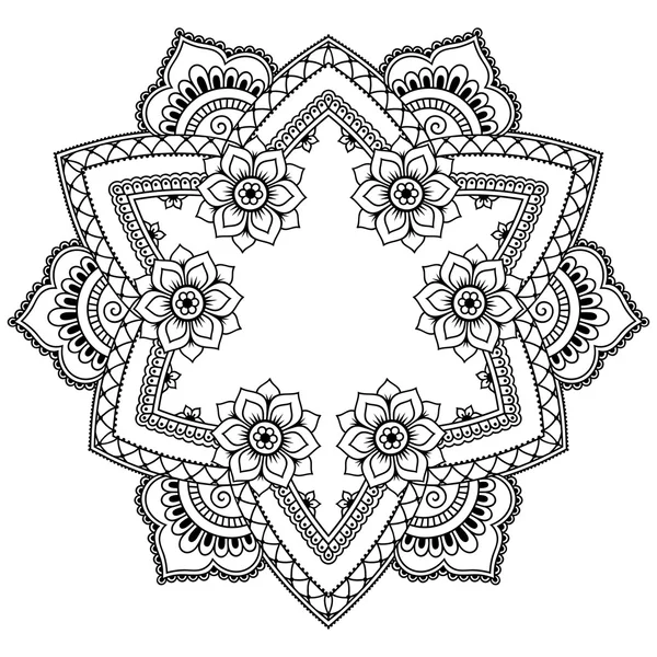 Mandala de tatuagem de hena em estilo mehndi. Padrão para colorir livro. Ilustração vetorial desenhada à mão isolada sobre fundo branco. Elemento de design em estilo Doodles . —  Vetores de Stock