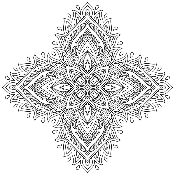 Mandala tatouage au henné dans le style mehndi. Modèle pour livre à colorier. Illustration vectorielle dessinée à la main isolée sur fond blanc. Élément de design dans le style Doodles . — Image vectorielle