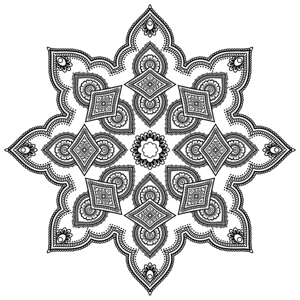 Mandala de tatuagem de hena em estilo mehndi. Padrão para colorir livro. Ilustração vetorial desenhada à mão isolada sobre fundo branco. Elemento de design em estilo Doodles . — Vetor de Stock