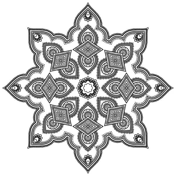 Henna-Tätowiermandala im mehndi-Stil. Muster für Malbuch. handgezeichnete Vektorillustration isoliert auf weißem Hintergrund. Design-Element im Doodles-Stil. — Stockvektor