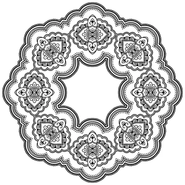 Mandala di hennè tatuaggio in stile mehndi. Modello per libro da colorare. Illustrazione vettoriale disegnata a mano isolata su sfondo bianco. Elemento di design in stile Doodles . — Vettoriale Stock