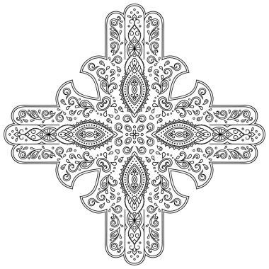 Kına dövme mandala mehndi tarzı. Boyama kitabı için desen. Elle çizilmiş vektör illüstrasyon izole beyaz arka plan üzerinde. Doodles'ın tarzı tasarım öğesi.