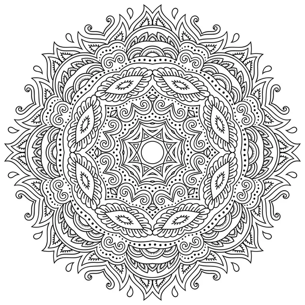 Mandala tatouage au henné dans le style mehndi. Modèle pour livre à colorier. Illustration vectorielle dessinée à la main isolée sur fond blanc. Élément de design dans le style Doodles . — Image vectorielle