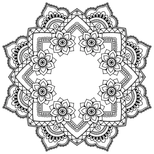 Mandala di hennè tatuaggio in stile mehndi. Modello per libro da colorare. Illustrazione vettoriale disegnata a mano isolata su sfondo bianco. Elemento di design in stile Doodles . — Vettoriale Stock