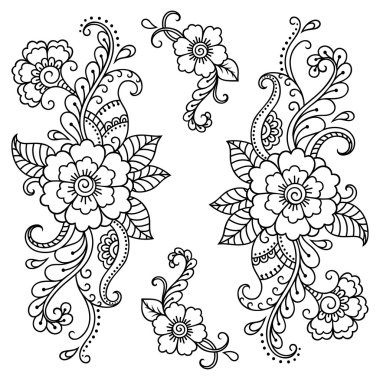 Kına dövme çiçek şablon. Mehndi.