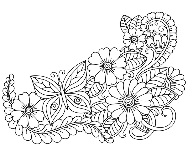 Padrão doodle em preto e branco. Padrão floral para colorir livro . — Vetor de Stock