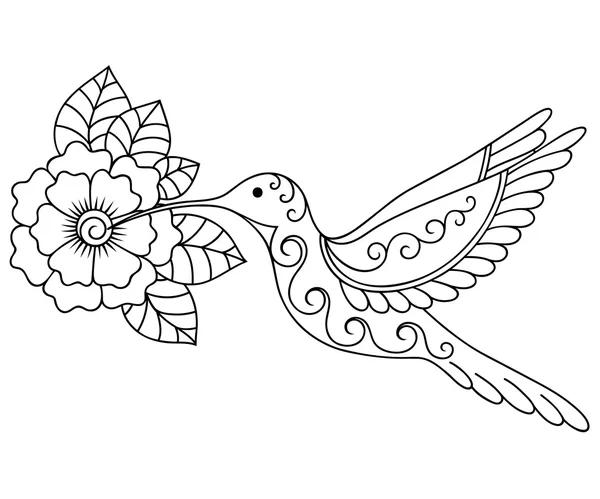 Henna tetování květiny a colibri šablona. Mehndi styl. Sada ozdobných vzorů v orientálním stylu. — Stockový vektor