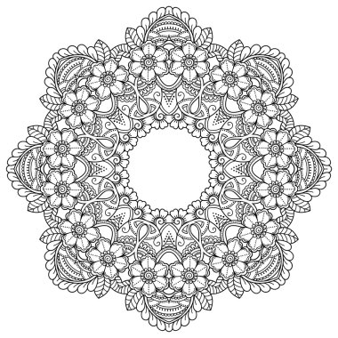 Kına dövme mandala mehndi tarzı. Boyama kitabı için desen. Elle çizilmiş vektör illüstrasyon izole beyaz arka plan üzerinde. Doodles'ın tarzı tasarım öğesi.