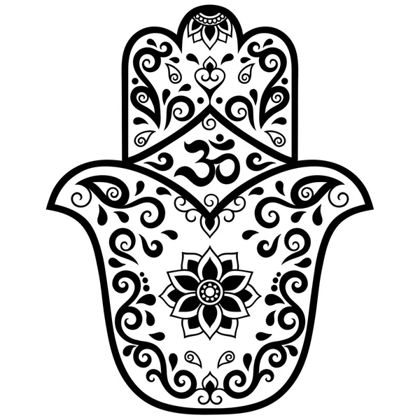 Hamsa wektor ręka symbol ciągnione. Dekoracyjne symbol Om. — Wektor stockowy