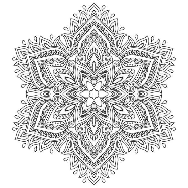 Mandala tatouage au henné dans le style mehndi. Modèle pour livre à colorier. Illustration vectorielle dessinée à la main isolée sur fond blanc. Élément de design dans le style Doodles . — Image vectorielle