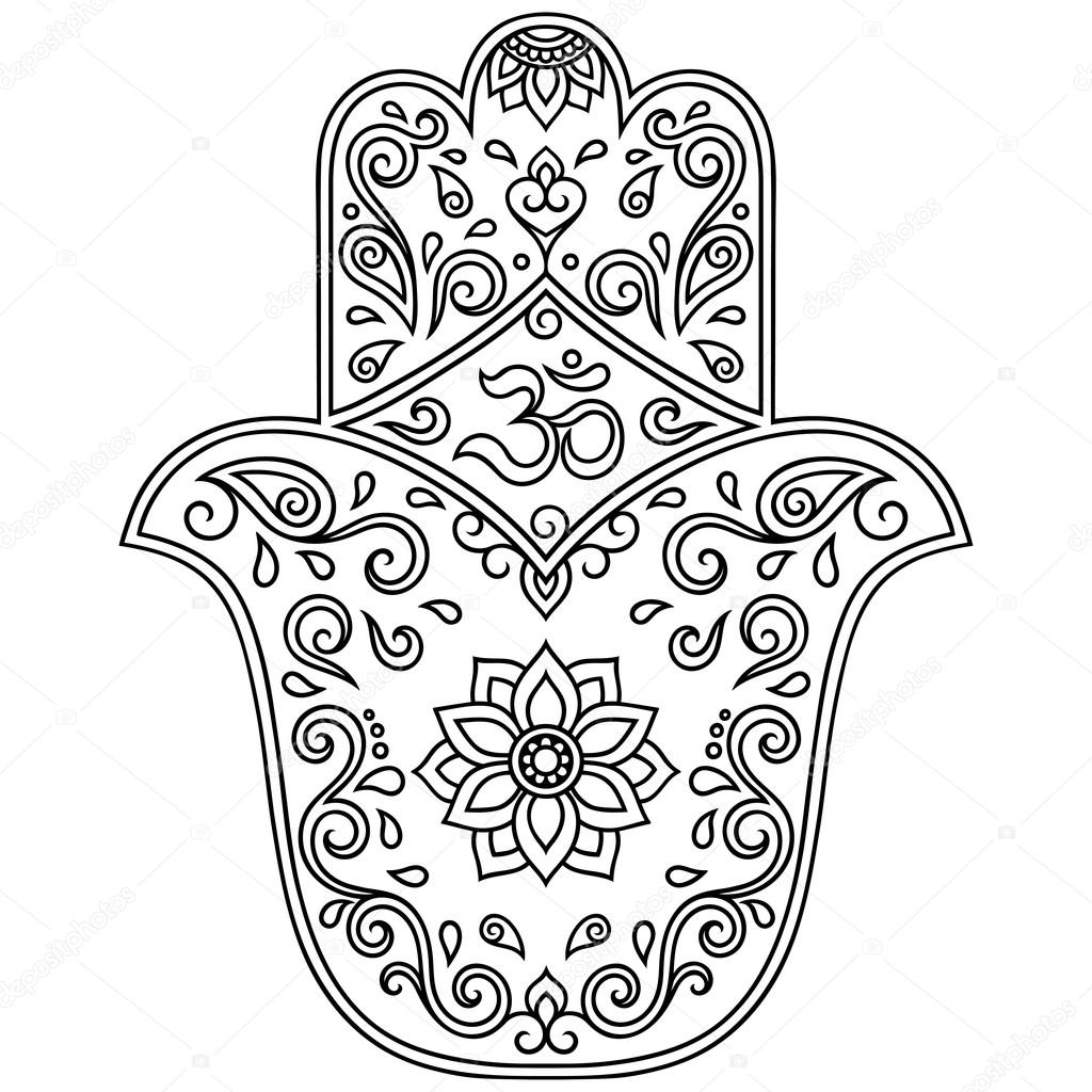 Vector hamsa hand drawn symbol. OM decorative symbol. 