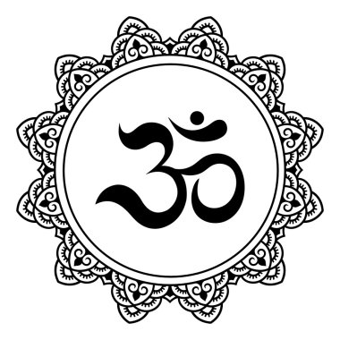 Dairesel bir desen bir mandala şeklinde. OM dekoratif sembolü. Mehndi tarzı. Dekoratif desen oryantal tarzı. Hint tarzı kına dövme deseni.