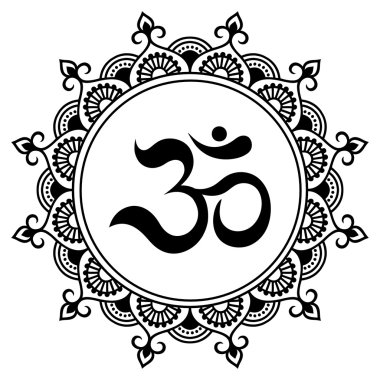 Dairesel bir desen bir mandala şeklinde. OM dekoratif sembolü. Mehndi tarzı. Dekoratif desen oryantal tarzı. Hint tarzı kına dövme deseni.