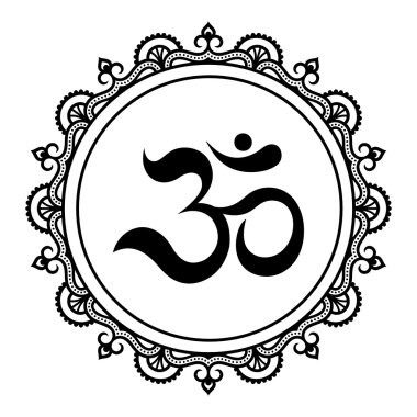 Dairesel bir desen bir mandala şeklinde. OM dekoratif sembolü. Mehndi tarzı. Dekoratif desen oryantal tarzı. Hint tarzı kına dövme deseni.