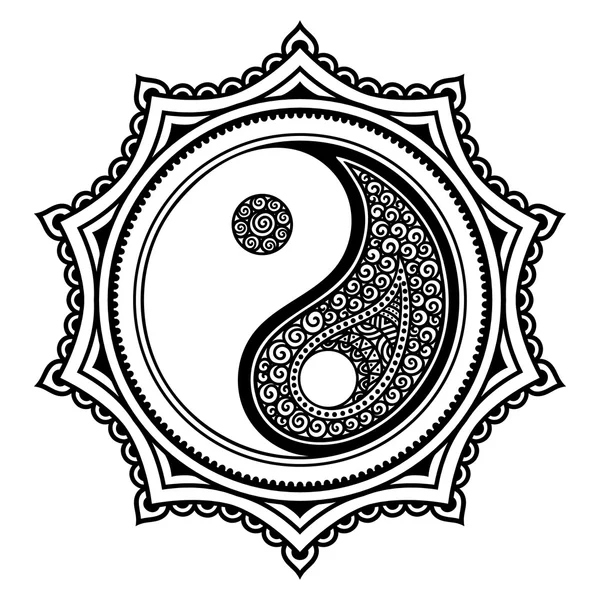 Dairesel bir desen bir mandala şeklinde. Yin-yang dekoratif sembolü. Eski işareti bir hormon. Mehndi tarzı. Dekoratif desen oryantal tarzı. Hint tarzı kına dövme deseni.