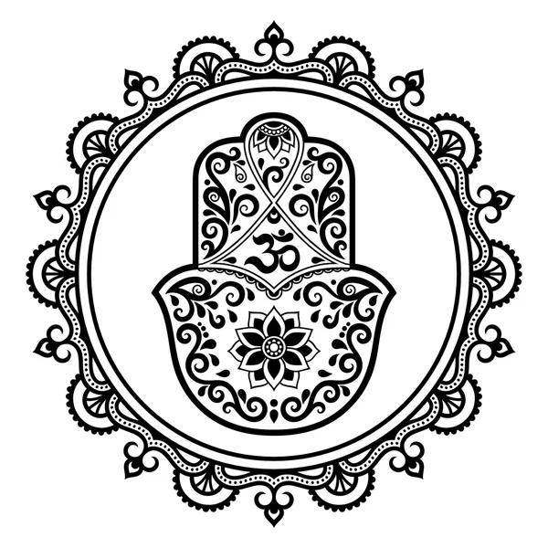 Hamsa dessiné à la main symbole en mandala. Style Mehndi Motif décoratif de style oriental. Pour tatouages au henné, documents de conception décorative et locaux . — Image vectorielle