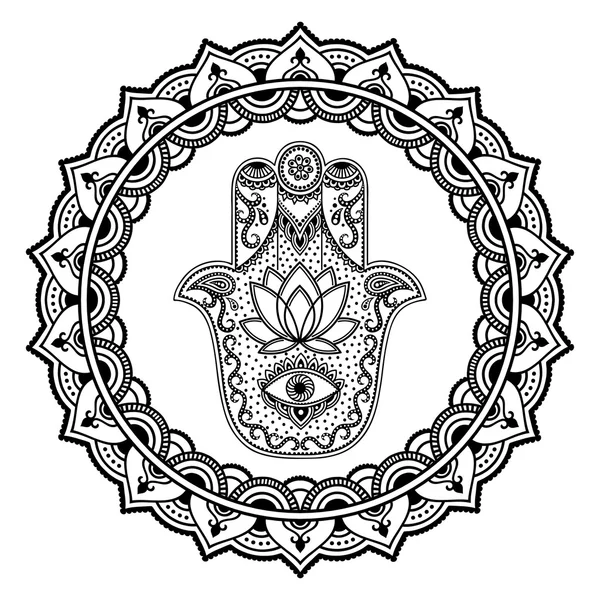 Hamsa handgezeichnetes Symbol im Mandala. mehndi style.dekoratives Muster im orientalischen Stil. für Henna-Tätowierungen und dekorative Designdokumente und Räumlichkeiten. — Stockvektor