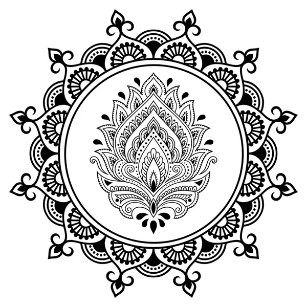 Un patrón circular en forma de mandala.Plantilla de flores de tatuaje de henna en estilo indio. Paisaje floral étnico - Loto. Estilo Mehndi. Patrón decorativo en estilo oriental . — Vector de stock