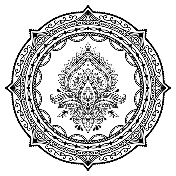 Un patrón circular en forma de mandala.Plantilla de flores de tatuaje de henna en estilo indio. Paisaje floral étnico - Loto. Estilo Mehndi. Patrón decorativo en estilo oriental . — Archivo Imágenes Vectoriales
