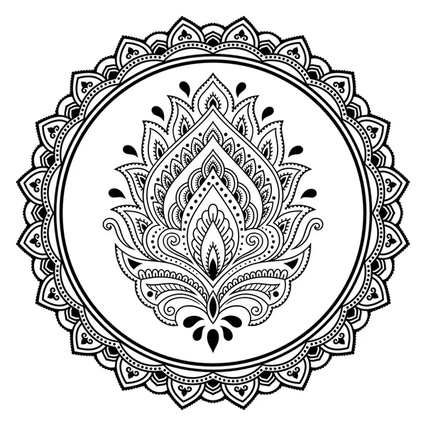 Dairesel bir desen bir mandala şeklinde. Hint tarzı kına dövme çiçek şablonu. Etnik çiçek paisley - Lotus. Mehndi tarzı. Oryantal tarzda dekoratif desen. — Stok Vektör
