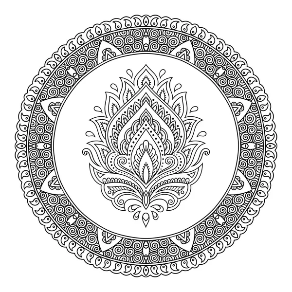 Um padrão circular na forma de um modelo de flor de tatuagem mandala.Henna em estilo indiano. Paisley floral étnico - Lotus. Estilo Mehndi. Padrão decorativo em estilo oriental . —  Vetores de Stock