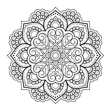 Kına, Mehndi, dövme ve dekorasyon için çiçekli dairesel desen. Etnik doğu tarzında dekoratif süs. Çizim el çizimi vektör illüstrasyonuName.