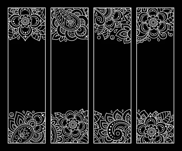 Printable Bookmark Book Coloring Set Black White Labels Flower Patterns — Stock Vector