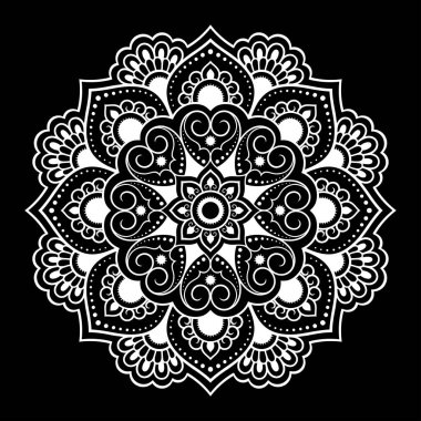 Kına, Mehndi, dövme ve dekorasyon için çiçekli dairesel desen. Etnik doğu tarzında dekoratif süs. Çizim el çizimi vektör illüstrasyonuName.