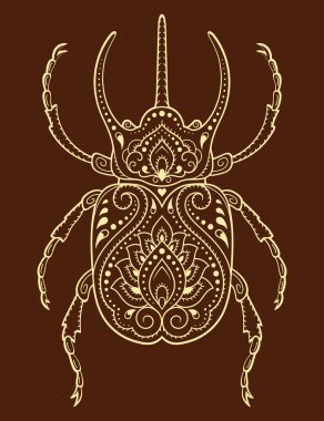 Böcek, Hint etnik çiçekleriyle süslenmiş. El yapımı dekoratif böcek karalama tarzında. Dövme, baskı, oda, kapak, kitap ve boyama sayfası için stilize edilmiş mehndi süsü.