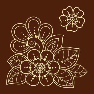 Mehndi çiçek desenleri ve kına çizimi ve dövme için mandala. Etnik doğuya özgü dekorasyon, Hint tarzı. Karalama süsü. El çizimi vektör illüstrasyonu.
