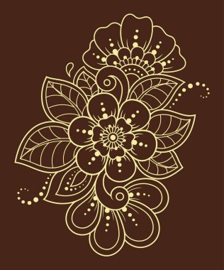 Mehndi çiçek deseni ve kına çizimi ve dövme için mandala. Etnik doğuya özgü dekorasyon, Hint tarzı. Karalama süsü. El çizimi vektör illüstrasyonu.