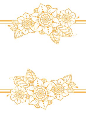 Mehndi çiçeği ve kına çizimi ve dövme için sınır deseni. Hint tarzında dekoratif Doodle süsü. Bir düğün için tebrik kartı tasarımı, posterler..