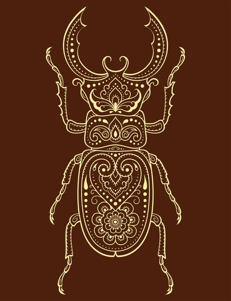 Bug Decorado Con Patrón Vintage Floral Étnico Indio Insecto Decorativo — Vector de stock