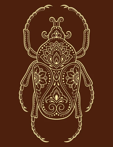 Bug Décoré Avec Motif Vintage Floral Ethnique Indien Insecte Décoratif — Image vectorielle